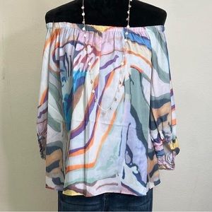 GIGIO Multi Watercolor Off Shoulder Top